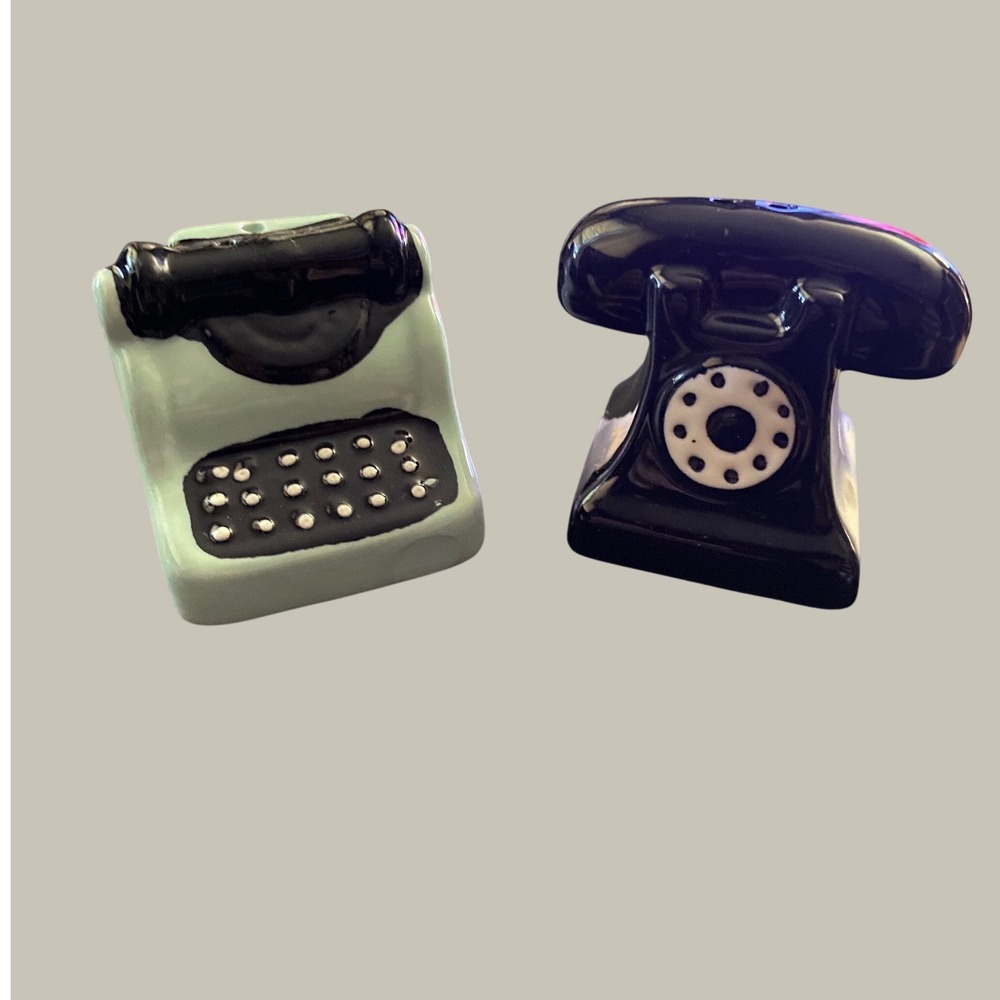 Vintage Style Ceramic Salt and Pepper Shakers Retro Telephone Typewriter Set